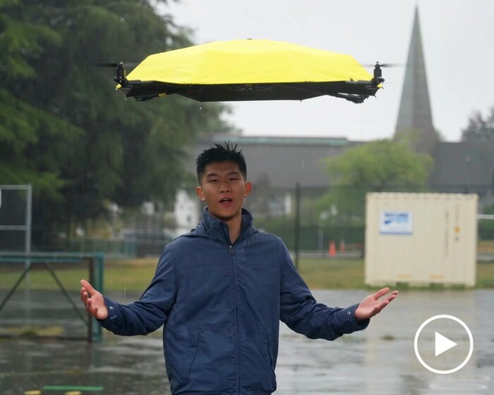 autonomous flying umbrella follows and shields users from rain and sunlight