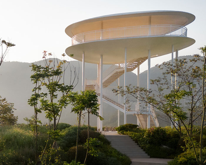 ovoid landscape tower by gad hovers above chongqing mingyue lake in china